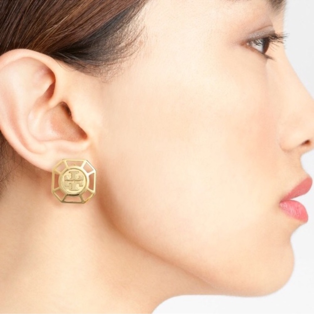 Tory Burch Audrina Square Octagon Gold Post Earring NEW $149